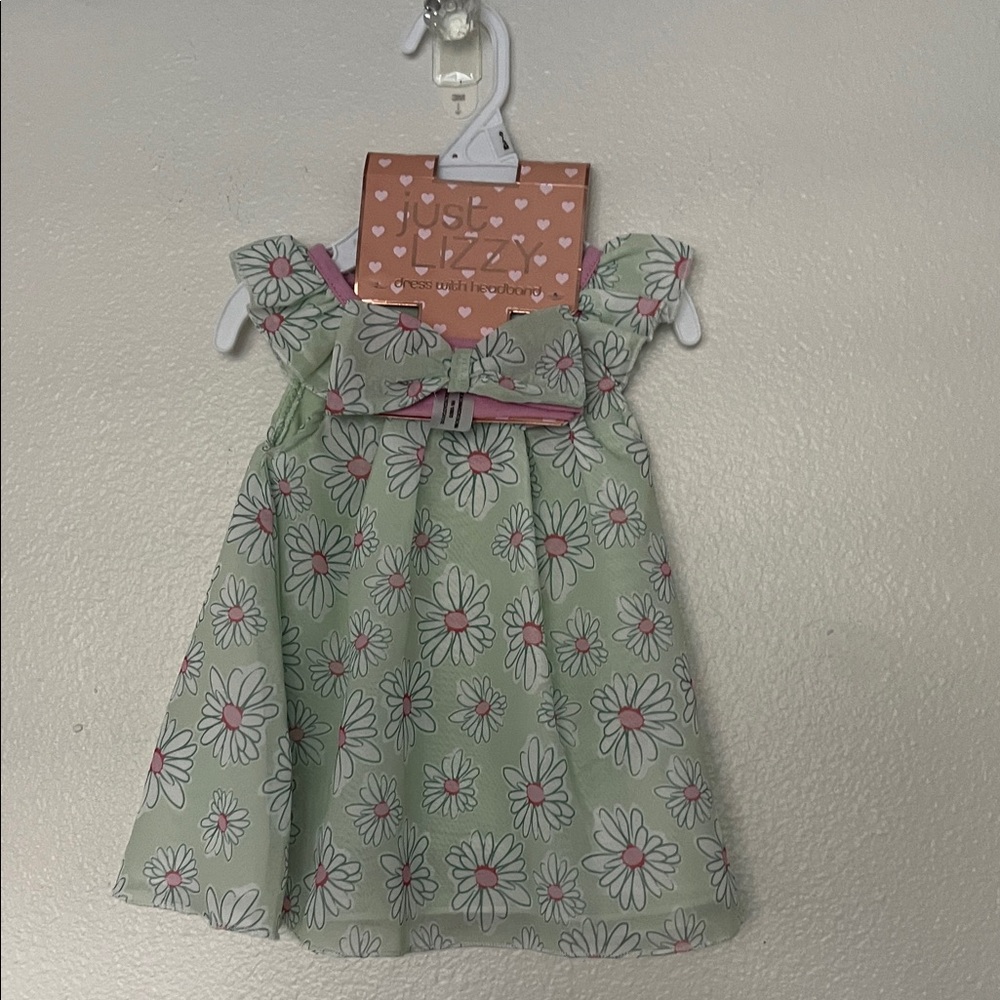 NWT Just Lizzy Floral Green and Pink Dress sz 0-3 months